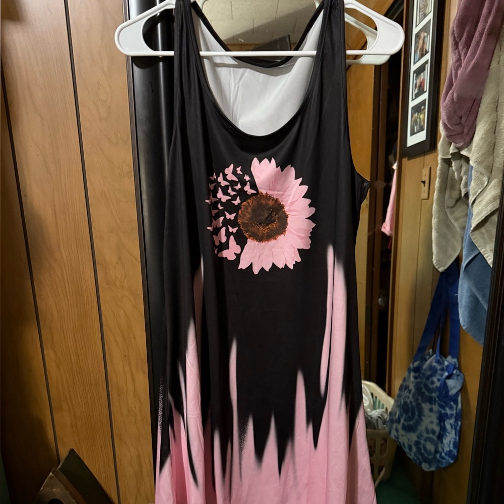 Black and Pink Sunflower Mini Dress
